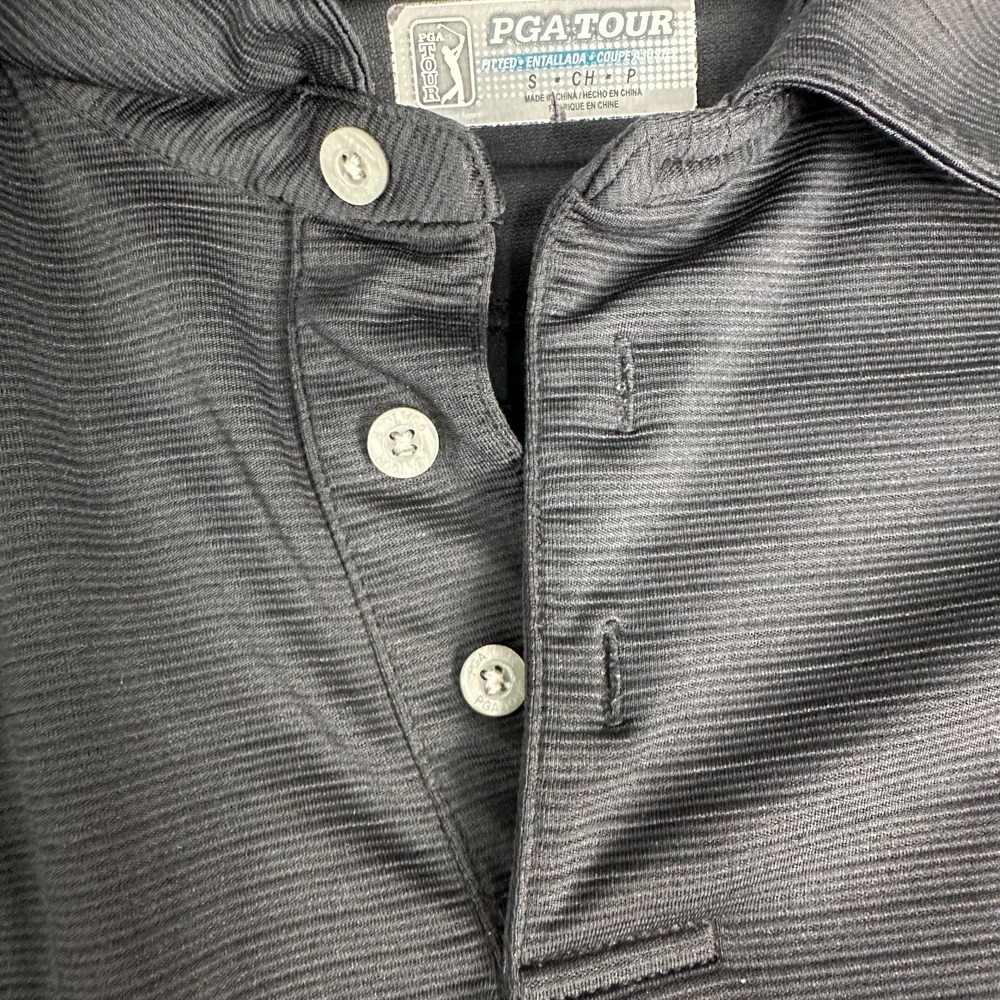 PGA Tour Golf Polo Shirt Mens S Black Fitted‎ Short Sleeve - Picture 7 of 8
